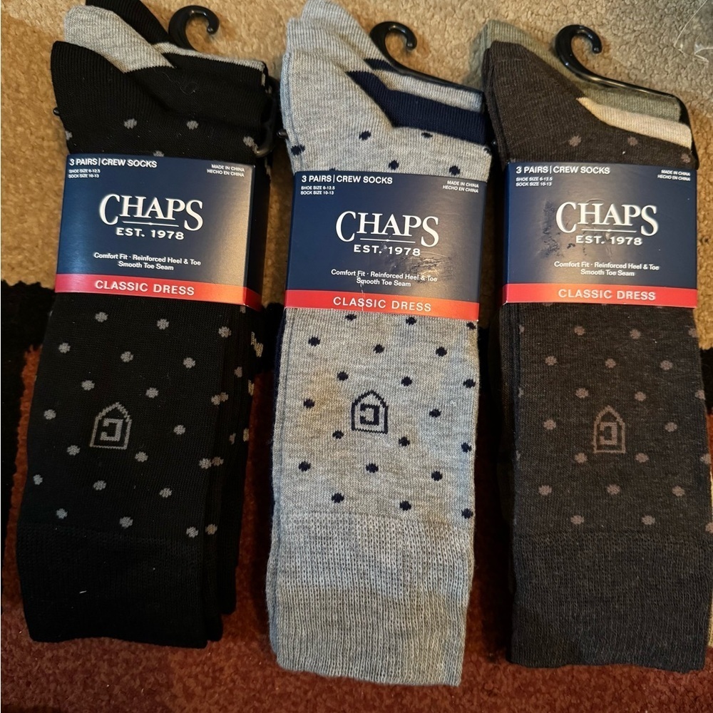 3 Chaps Classic Dress Dot Crew Socks , Pack Of 3 Blue, Black, Brown
